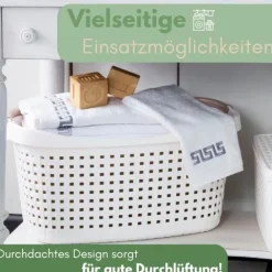 2er Set Wäschekorb mit Henkel 40 L Wäschewanne Wäschebox Wanne Wäschesammler Wäschekorb Plastik geflochten Design