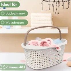 2er Set Wäschekorb mit Henkel 40 L Wäschewanne Wäschebox Wanne Wäschesammler Wäschekorb Plastik geflochten Design