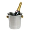 Flaschenkühler, Getränkekühler, Sekt-/Champagnerkübel, 5,0 L - Edelstahl Matt & Goldfarbene Griffe - Luxus & Qualität