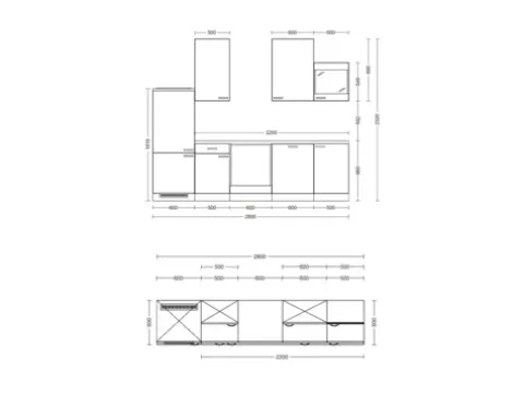 Flex Well Küchenzeile ohne Geräte Valero 280 cm weiß hochglanz zerlegt Variante reversibel 00009218