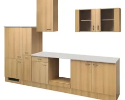 Flex Well Küchenzeile ohne Geräte Nano 300 cm buche matt zerlegt Variante reversibel 00010022