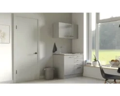 Flex Well Miniküche mit Geräten Lund 100 cm lichtgrau glänzend zerlegt Variante reversibel