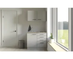 Flex Well Miniküche mit Geräten Lund 100 cm lichtgrau glänzend zerlegt Variante reversibel