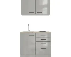Flex Well Miniküche mit Geräten Lund 100 cm lichtgrau glänzend zerlegt Variante reversibel