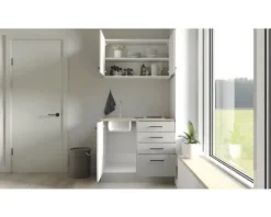 Flex Well Miniküche mit Geräten Lund 100 cm lichtgrau glänzend zerlegt Variante reversibel