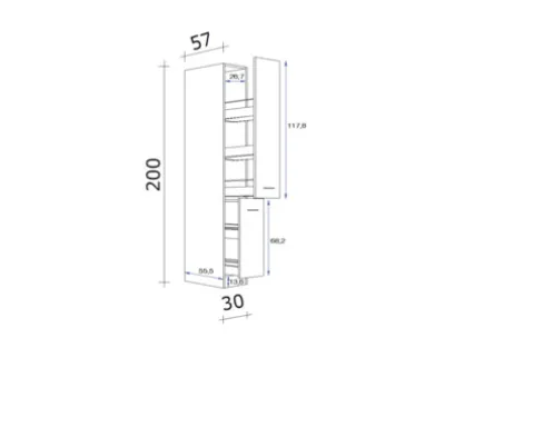 Flex Well Apothekerschrank Lund BxTxH 30 x 57 x 200 cm lichtgrau glänzend zerlegt 00012186