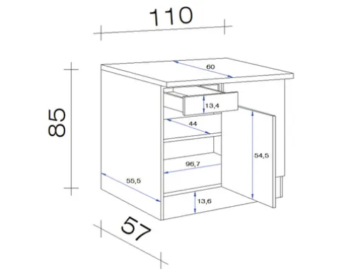 Flex Well Eckunterschrank Wito BxTxH 110 x 60 x 85 cm weiß matt zerlegt Anschlag reversibel 00006950