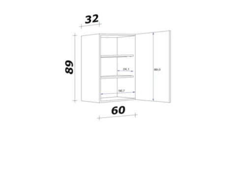 Flex Well Hängeschrank Cara BxTxH 60 x 32 x 89 cm eiche design matt zerlegt Anschlag reversibel 00012646