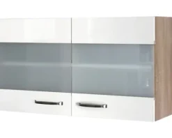 Flex Well Hängeschrank mit Glastür Valero BxTxH 100 x 32 x 55 cm weiß hochglanz zerlegt Anschlag links rechts 00007844