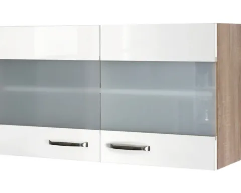Flex Well Hängeschrank mit Glastür Valero BxTxH 100 x 32 x 55 cm weiß hochglanz zerlegt Anschlag links rechts 00007844