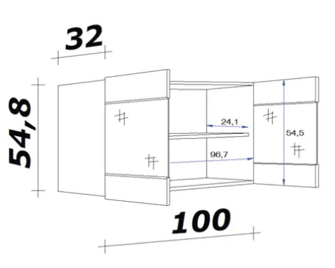 Flex Well Hängeschrank mit Glastür Nepal BxTxH 100 x 32 x 55 cm kaschmir glänzend zerlegt Anschlag links rechts 00007591
