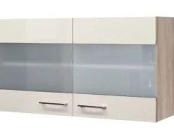 Flex Well Hängeschrank mit Glastür Nepal BxTxH 100 x 32 x 55 cm kaschmir glänzend zerlegt Anschlag links rechts 00007591