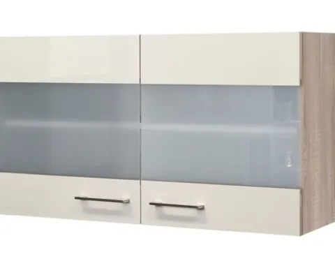 Flex Well Hängeschrank mit Glastür Nepal BxTxH 100 x 32 x 55 cm kaschmir glänzend zerlegt Anschlag links rechts 00007591
