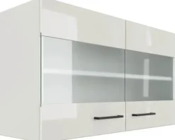 Flex Well Hängeschrank mit Glastür Lund BxTxH 100 x 32 x 54,8 cm lichtgrau glänzend zerlegt Anschlag reversibel 00012224