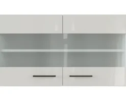 Flex Well Hängeschrank mit Glastür Lund BxTxH 100 x 32 x 54,8 cm lichtgrau glänzend zerlegt Anschlag reversibel 00012224