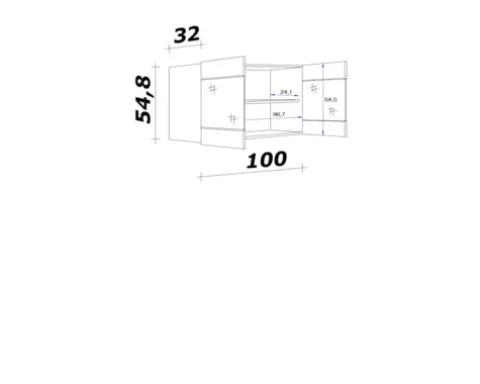 Flex Well Hängeschrank mit Glastür Lund BxTxH 100 x 32 x 54,8 cm lichtgrau glänzend zerlegt Anschlag reversibel 00012224