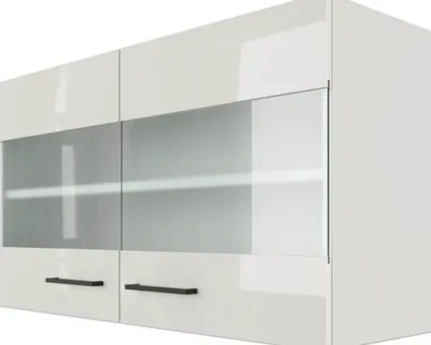 Flex Well Hängeschrank mit Glastür Lund BxTxH 100 x 32 x 54,8 cm lichtgrau glänzend zerlegt Anschlag reversibel 00012224