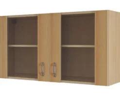 Flex Well Hängeschrank mit Glastür Nano BxTxH 100 x 32 x 55 cm buche matt zerlegt Anschlag links rechts 00006895