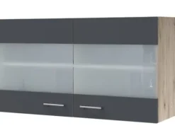 Flex Well Hängeschrank mit Glastür Tiago BxTxH 100 x 32 x 54,8 cm basaltgrau matt zerlegt 00011707