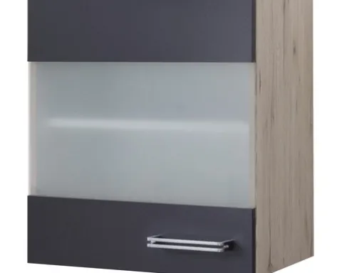 Flex Well Hängeschrank mit Glastür Santo BxTxH 50 x 32 x 55 cm anthrazit matt zerlegt Anschlag reversibel 00011037