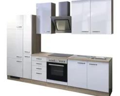 Flex Well Küchenzeile mit Geräten Valero 300 cm weiß hochglanz zerlegt Variante reversibel 00010085