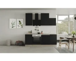 Flex Well Küchenzeile mit Geräten Capri 220 cm schwarz matt zerlegt Variante reversibel 00012600