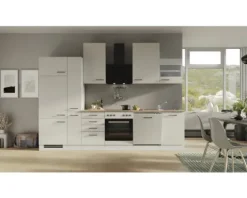Flex Well Küchenzeile mit Geräten Lund 310 cm lichtgrau glänzend zerlegt Variante reversibel