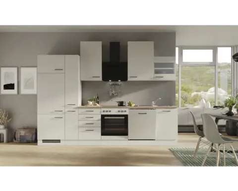 Flex Well Küchenzeile mit Geräten Lund 310 cm lichtgrau glänzend zerlegt Variante reversibel