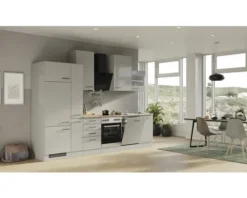 Flex Well Küchenzeile mit Geräten Lund 310 cm lichtgrau glänzend zerlegt Variante reversibel