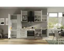 Flex Well Küchenzeile mit Geräten Lund 310 cm lichtgrau glänzend zerlegt Variante reversibel