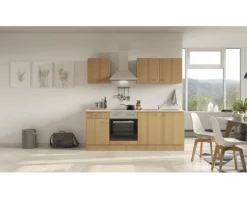 Flex Well Küchenzeile mit Geräten Nano 210 cm buche matt zerlegt Variante reversibel 00011899