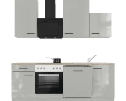 Flex Well Küchenzeile mit Geräten Lund 220 cm lichtgrau glänzend zerlegt Variante reversibel 00012693