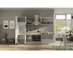 Flex Well Küchenzeile mit Geräten Lund 270 cm lichtgrau glänzend zerlegt Variante reversibel