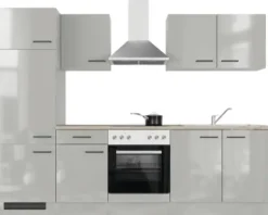 Flex Well Küchenzeile mit Geräten Lund 270 cm lichtgrau glänzend zerlegt Variante reversibel