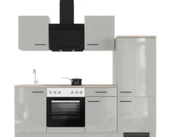 Flex Well Küchenzeile mit Geräten Lund 220 cm lichtgrau glänzend zerlegt Variante reversibel 00012696