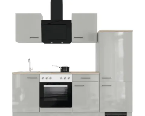 Flex Well Küchenzeile mit Geräten Lund 220 cm lichtgrau glänzend zerlegt Variante reversibel 00012696