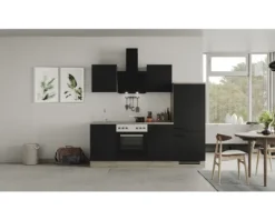 Flex Well Küchenzeile mit Geräten Capri 220 cm schwarz matt zerlegt Variante reversibel 00012559