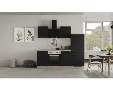 Flex Well Küchenzeile mit Geräten Capri 220 cm schwarz matt zerlegt Variante reversibel 00012559