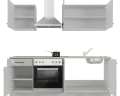 Flex Well Küchenzeile mit Geräten Lund 210 cm lichtgrau glänzend zerlegt Variante reversibel 00012697