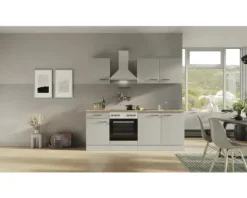 Flex Well Küchenzeile mit Geräten Lund 210 cm lichtgrau glänzend zerlegt Variante reversibel 00012697
