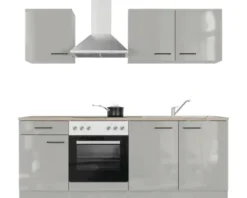 Flex Well Küchenzeile mit Geräten Lund 210 cm lichtgrau glänzend zerlegt Variante reversibel 00012697