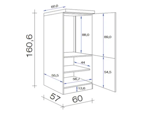 Flex Well Kühlumbauschrank für 88er Einbaukühlschrank Tiago BxTxH 60 x 60 x 161 cm basaltgrau matt zerlegt Anschlag reversibel 00011677