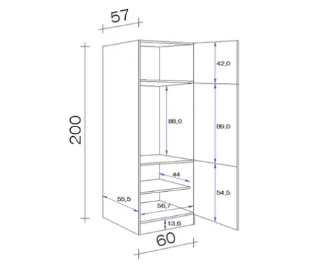 Flex Well Kühlumbauschrank für 88er Einbaukühlschrank Wito BxTxH 60 x 57 x 200 cm weiß matt zerlegt Anschlag reversibel 00006929