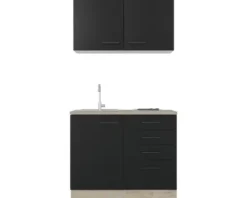 Flex Well Miniküche mit Geräten Capri 100 cm schwarz matt zerlegt Variante reversibel 00012595