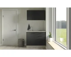 Flex Well Miniküche mit Geräten Capri 100 cm schwarz matt zerlegt Variante reversibel 00012595