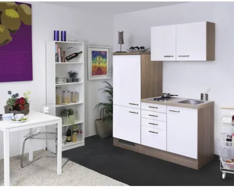 Flex Well Singleküche mit Geräten Valero 160 cm weiß hochglanz zerlegt Variante reversibel 00008082