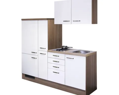 Flex Well Singleküche mit Geräten Valero 190 cm weiß hochglanz zerlegt Variante reversibel 00009898
