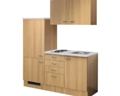 Flex Well Singleküche mit Geräten Nano 160 cm buche matt zerlegt Variante reversibel 00008078