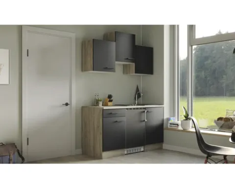 Flex Well Singleküche mit Geräten Capri 150 cm schwarz matt zerlegt Variante reversibel 00012519