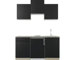 Flex Well Singleküche mit Geräten Capri 150 cm schwarz matt zerlegt Variante reversibel 00012519